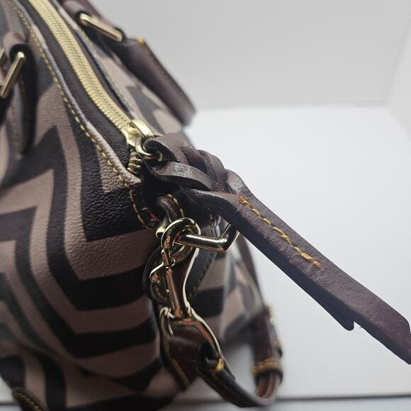 Dooney & Bourke | Chevron Leather Satchel Bag | Brown And Tan Geometric - Picture 7 of 12